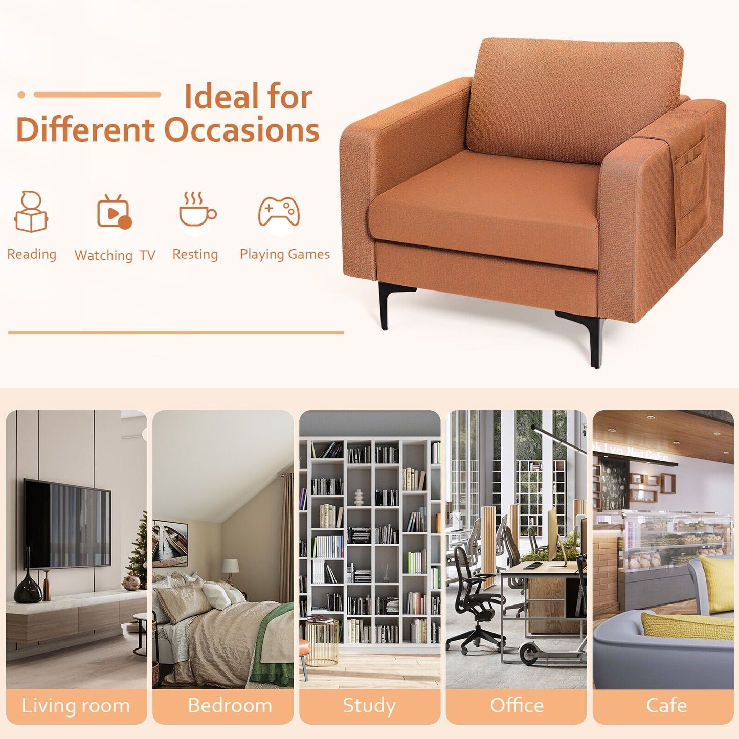1/2/3/4-Seat Convertible Sectional Sofa with Reversible Ottoman-1-Seat