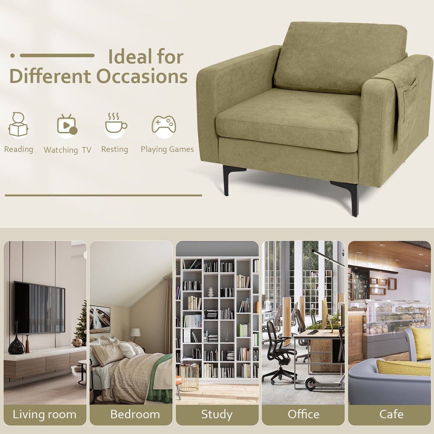 1/2/3/4-Seat Convertible Sectional Sofa with Reversible Ottoman-1-Seat