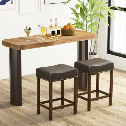 24 Inch Upholstered PU Leather Bar Stools Set of 2-Brown