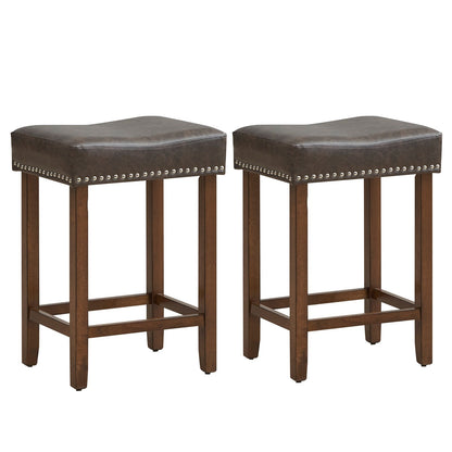 24 Inch Upholstered PU Leather Bar Stools Set of 2-Brown