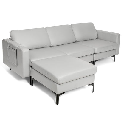Modular L-shaped Sectional Sofa with Reversible Chaise and 2 USB Ports-Blue