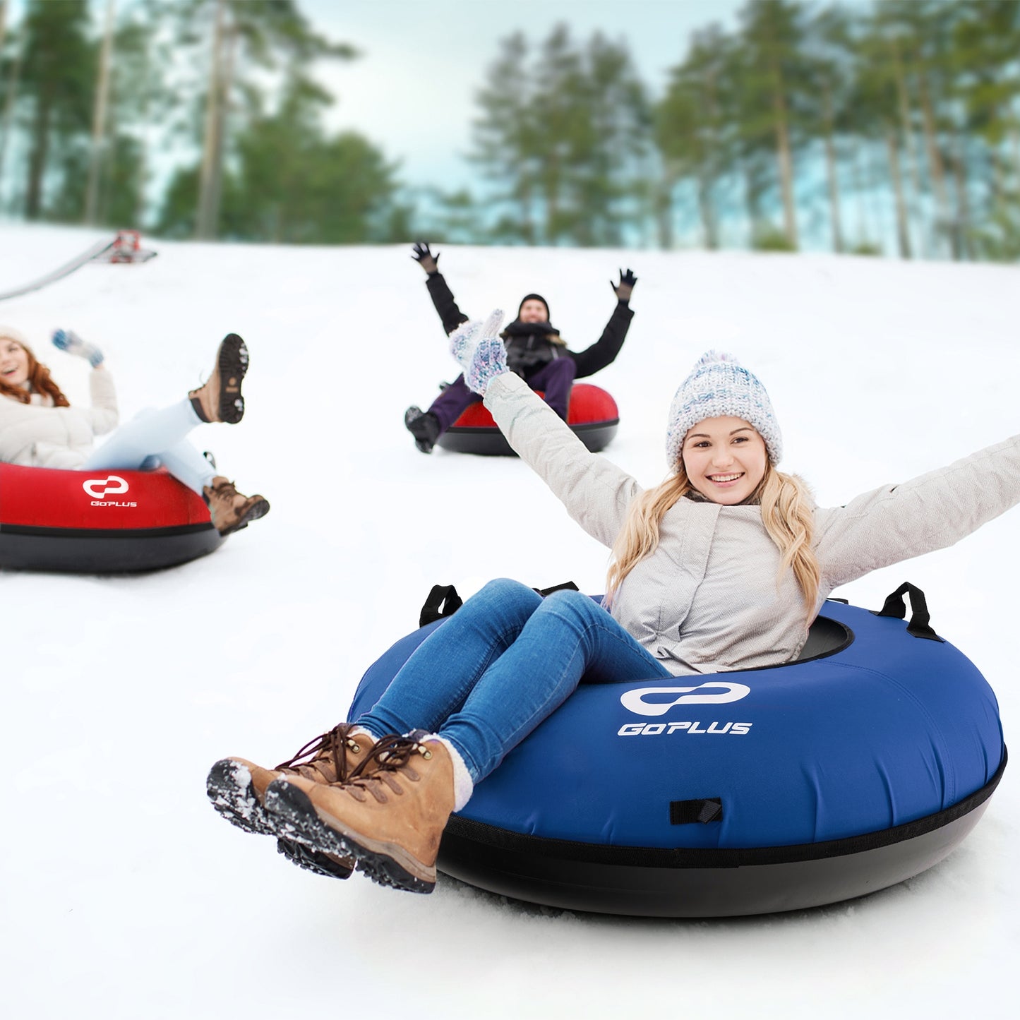 40" Inflatable Snow Sled for Kids and Adults-Blue