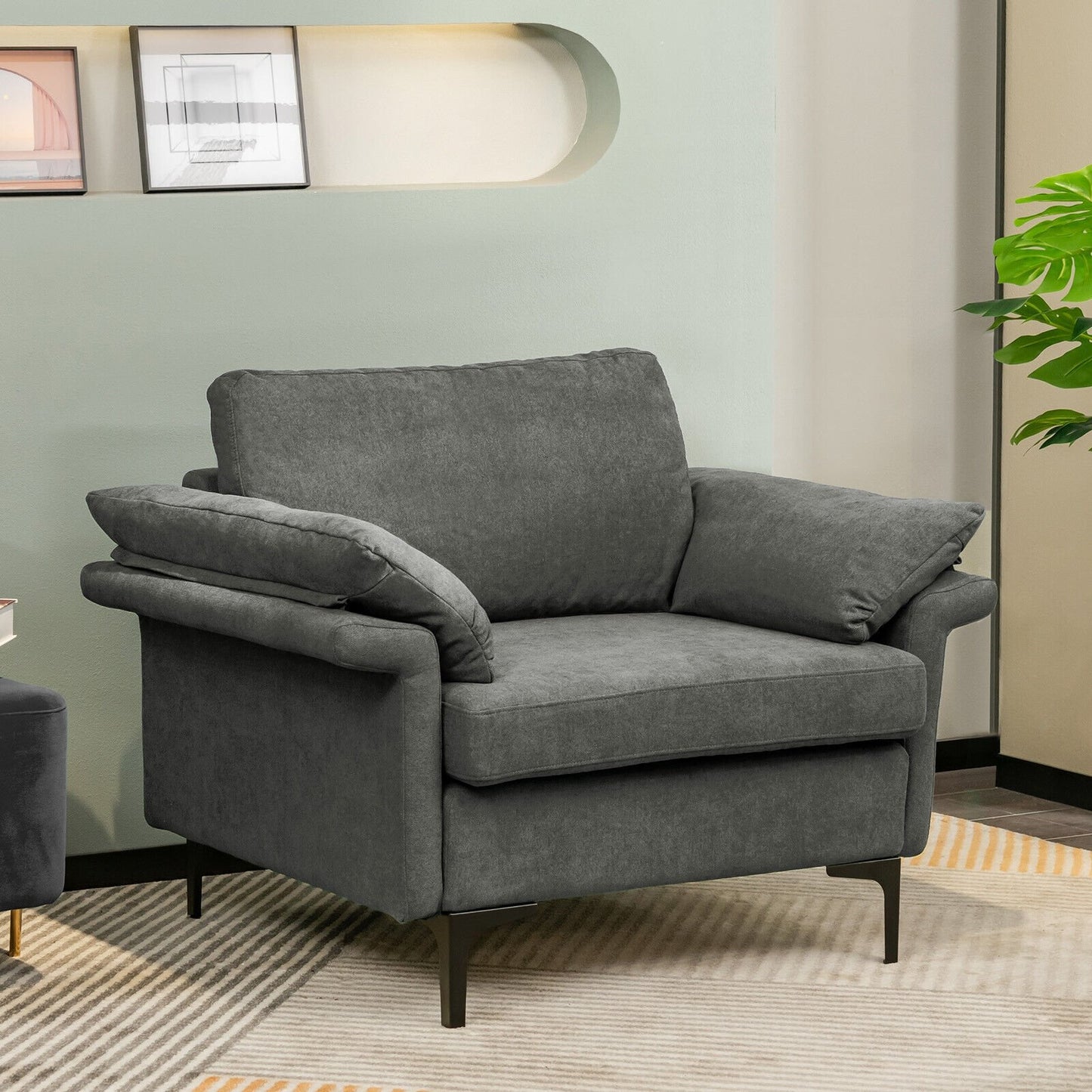 Modern Fabric Accent Armchair with Original Distributed Spring and Armrest Cushions-Army Green