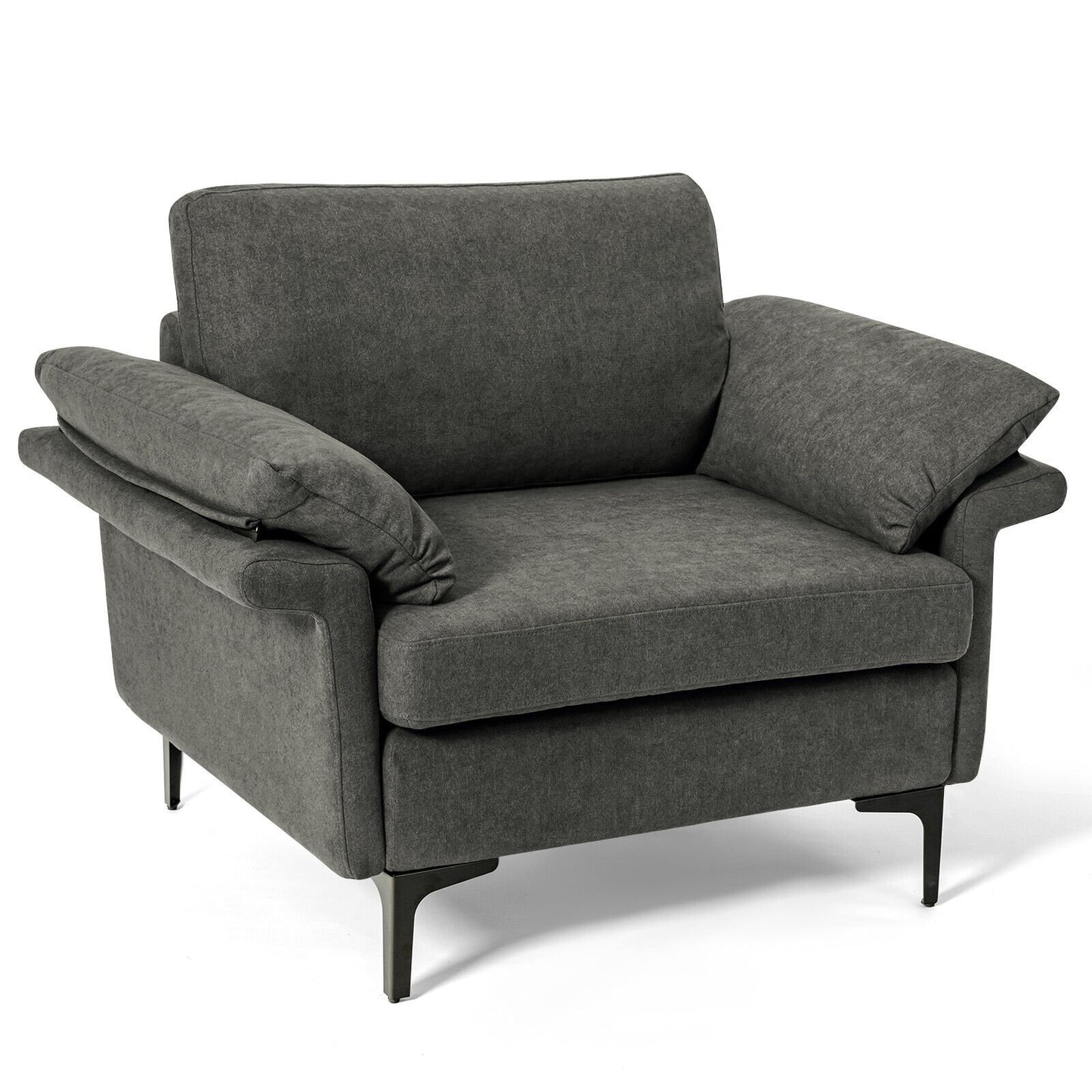 Modern Fabric Accent Armchair with Original Distributed Spring and Armrest Cushions-Army Green