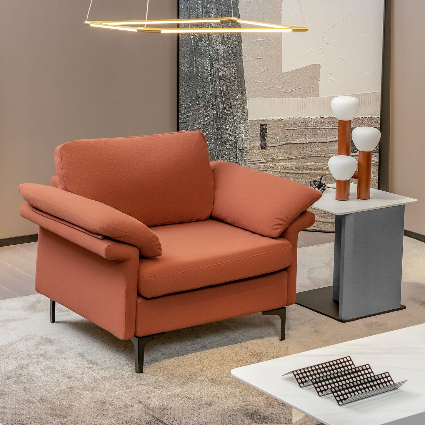 Modern Fabric Accent Armchair with Original Distributed Spring and Armrest Cushions-Army Green