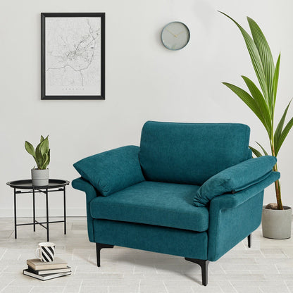 Modern Fabric Accent Armchair with Original Distributed Spring and Armrest Cushions-Army Green