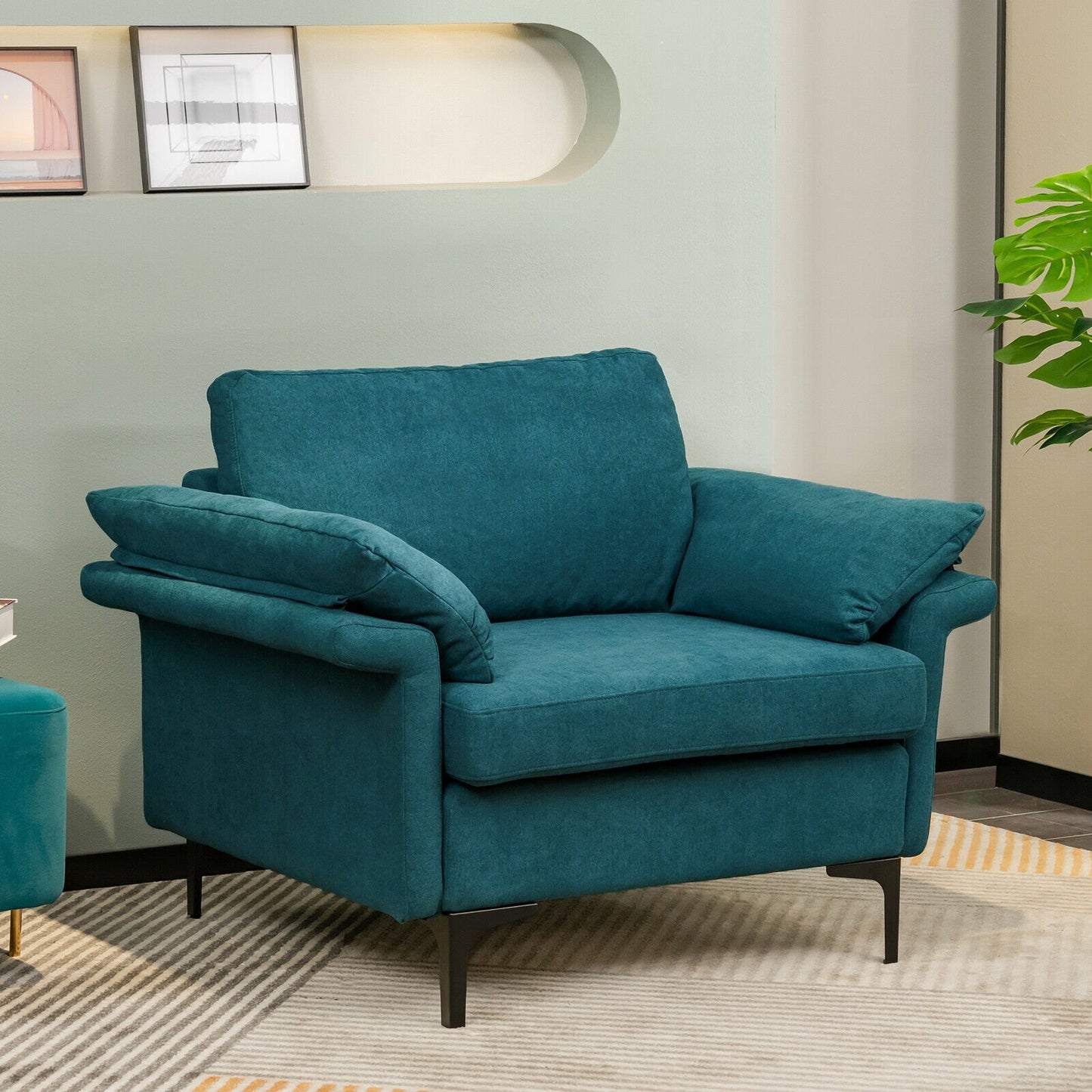Modern Fabric Accent Armchair with Original Distributed Spring and Armrest Cushions-Army Green