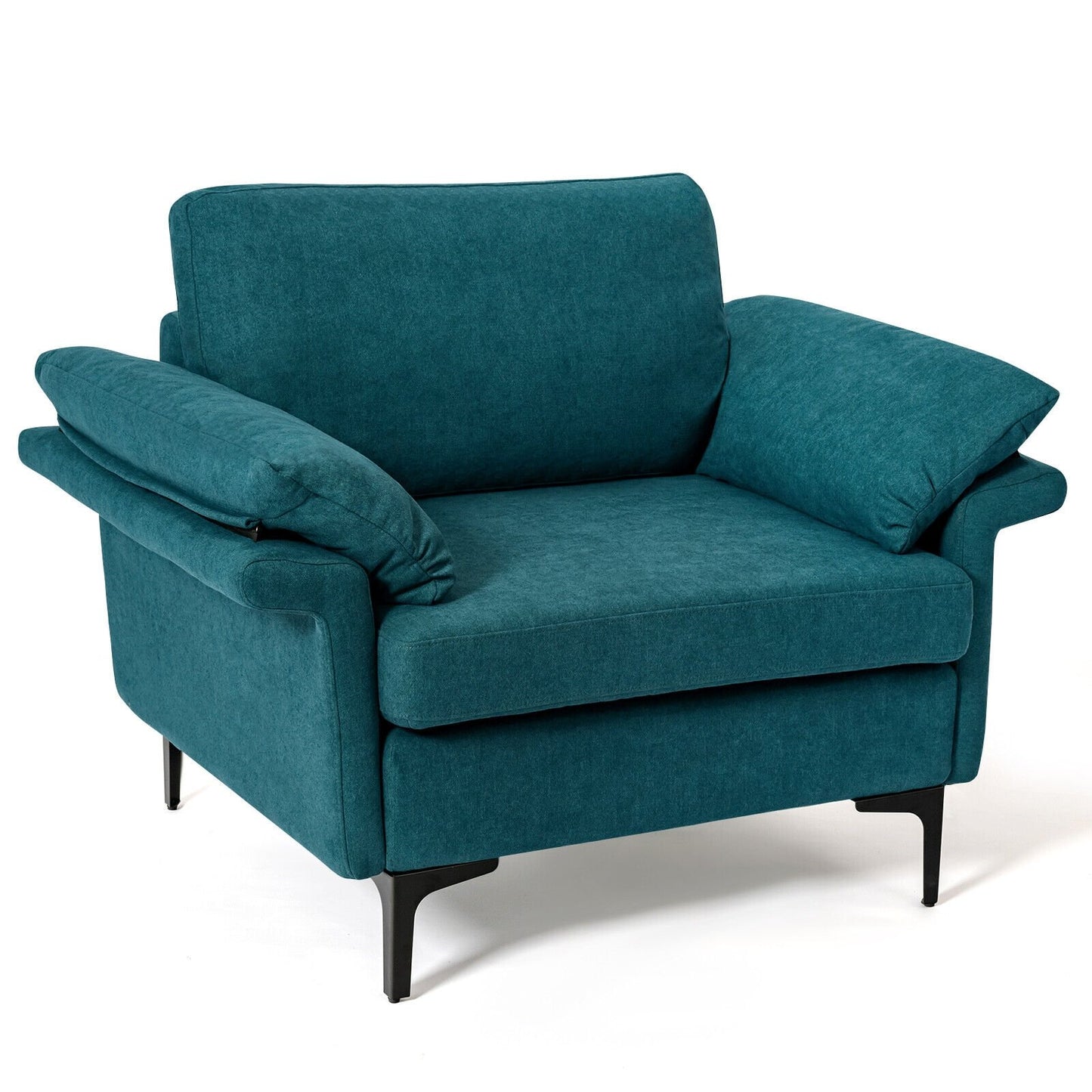 Modern Fabric Accent Armchair with Original Distributed Spring and Armrest Cushions-Army Green