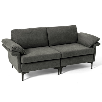 Modern Fabric Loveseat Sofa for with Metal Legs and Armrest Pillows-Army Green
