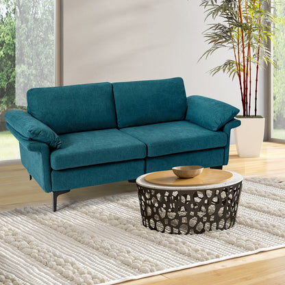 Modern Fabric Loveseat Sofa for with Metal Legs and Armrest Pillows-Army Green
