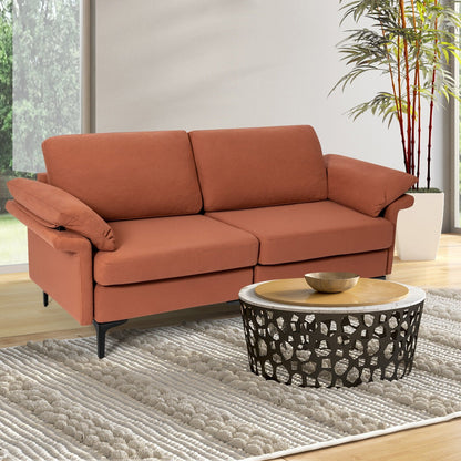 Modern Fabric Loveseat Sofa for with Metal Legs and Armrest Pillows-Army Green