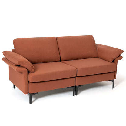 Modern Fabric Loveseat Sofa for with Metal Legs and Armrest Pillows-Army Green