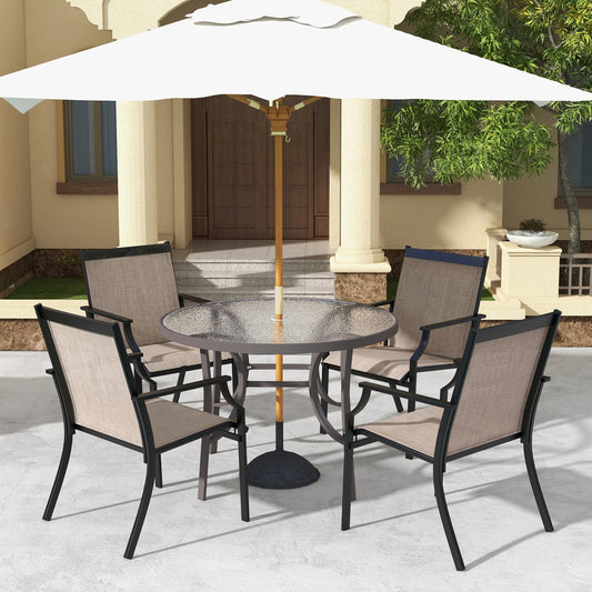 4 Piece Patio Dining Chairs Large Outdoor Chairs with Breathable Seat and Metal Frame-Coffee