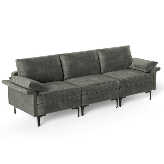 Large 3-Seat Sofa Sectional with Metal Legs for 3-4 people-Gray