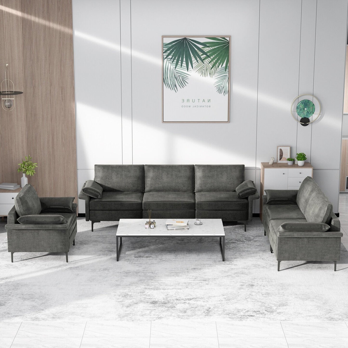 Large 3-Seat Sofa Sectional with Metal Legs for 3-4 people-Army Green