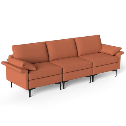 Large 3-Seat Sofa Sectional with Metal Legs for 3-4 people-Army Green