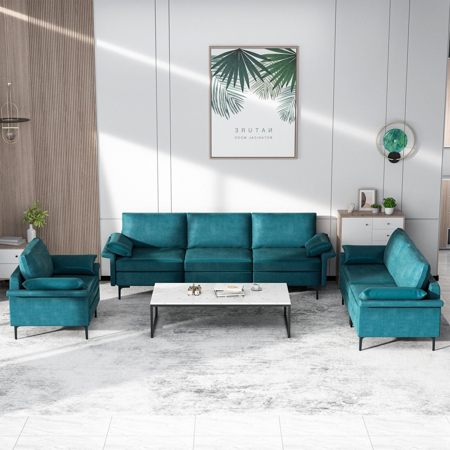 Large 3-Seat Sofa Sectional with Metal Legs for 3-4 people-Army Green
