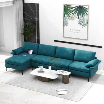 Extra Large L-shaped Sectional Sofa with Reversible Chaise and 2 USB Ports for 4-5 People-Army Green