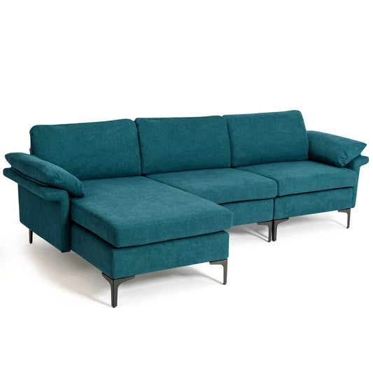 Extra Large Modular L-shaped Sectional Sofa with Reversible Chaise for 4-5 People-Peacock Blue