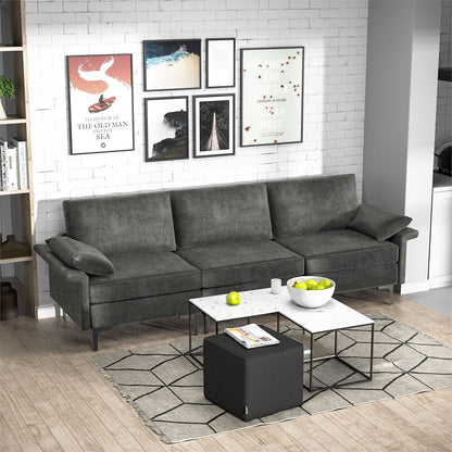 Large 3-Seat Sofa Sectional with Metal Legs and 2 USB Ports for 3-4 people-Green