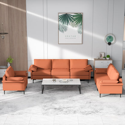 Large 3-Seat Sofa Sectional with Metal Legs and 2 USB Ports for 3-4 people-Green