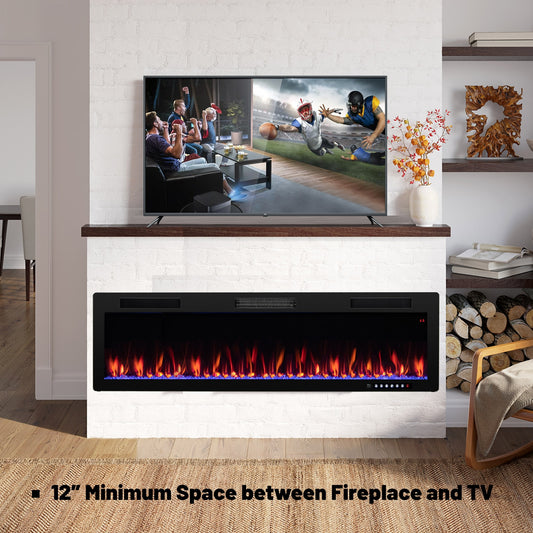 Electric Fireplace 40/50/60 Inches Recessed and Wall Mounted for 2' x 6' Stud-60 inches