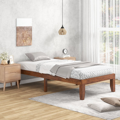 Twin Size 14 Inch Wooden Slats Bed Mattress Frame-Brown