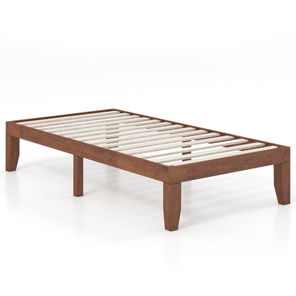 Twin Size 14 Inch Wooden Slats Bed Mattress Frame-Brown