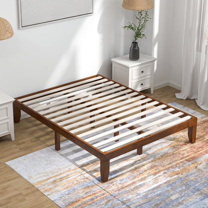 Queen Size 14 Inch Wooden Bed Mattress Frame-Brown