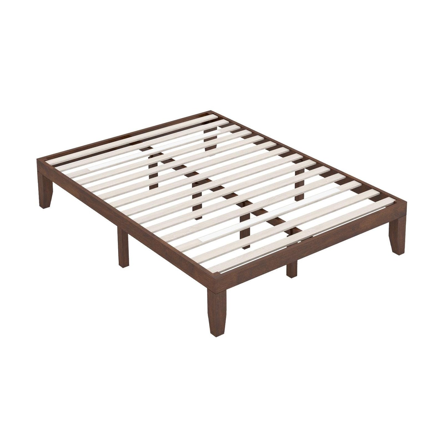 14 Inch King Size Wood Platform Bed Frame-Brown