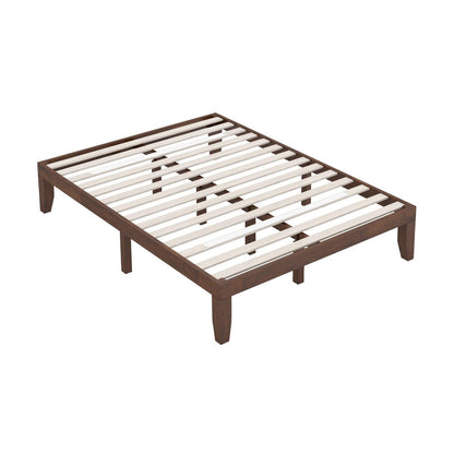 14 Inch King Size Wood Platform Bed Frame-Brown