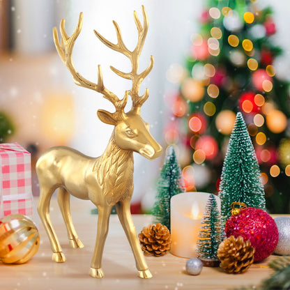 Standing Reindeer Statue Aluminum Deer Sculpture for Indoors Christmas Decor-Black