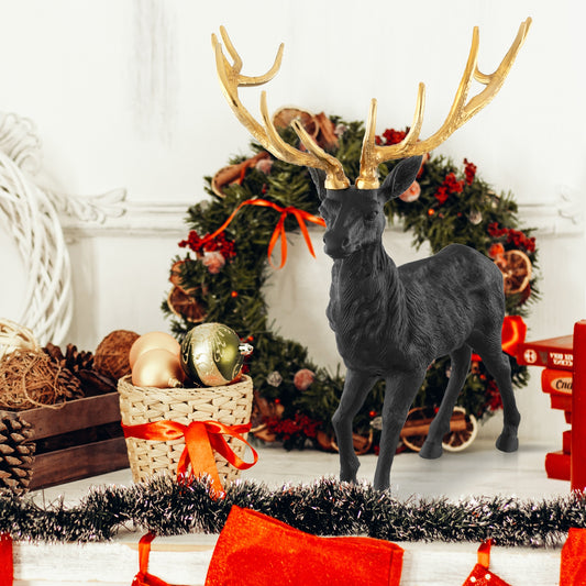 Standing Reindeer Statue Aluminum Deer Sculpture for Indoors Christmas Decor-Black