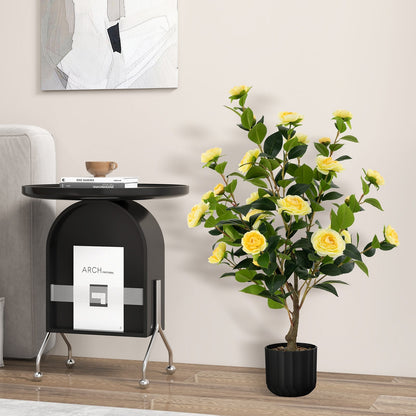38 Inch Artificial Camellia Tree Faux Flower Plant in Cement Pot 2 Pack-Pink