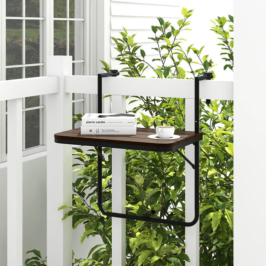 Folding Hanging Table with 3-Level Adjustable Height for Patio Balcony-Coffee