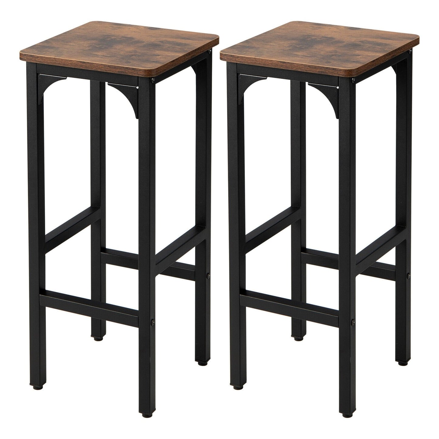 2 Pieces 28 Inch Dining Bar Chair with Footrest and Adjustable Pads-Rustic Brown