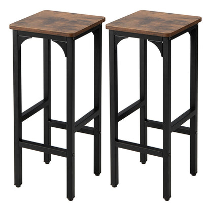 2 Pieces 28 Inch Dining Bar Chair with Footrest and Adjustable Pads-Rustic Brown