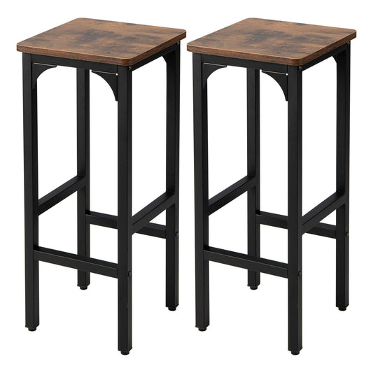 2 Pieces 28 Inch Dining Bar Chair with Footrest and Adjustable Pads-Rustic Brown