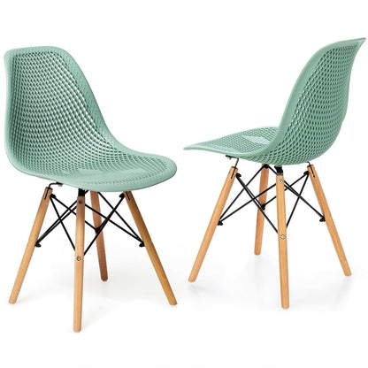 2 Pieces Modern Plastic Hollow Chair Set with Wood Leg-Black