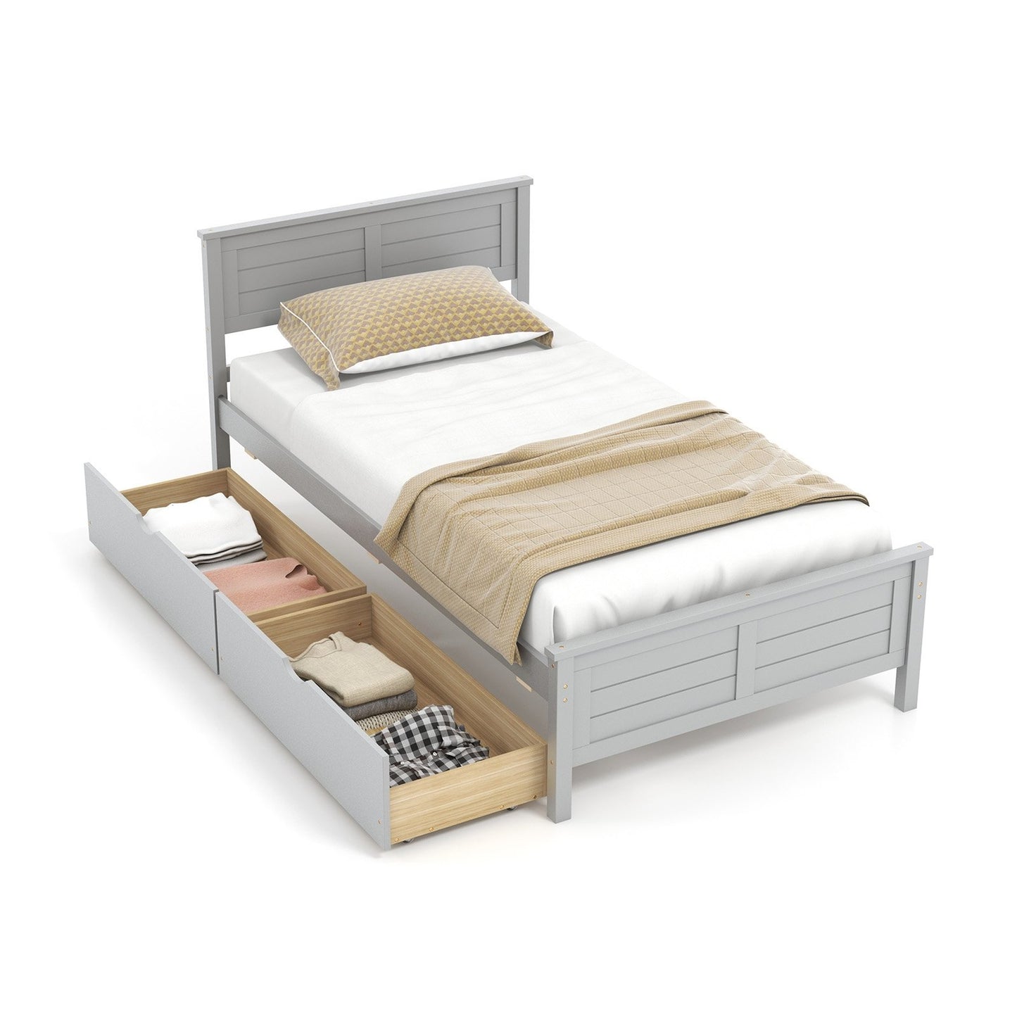 Twin Size Bed Frame with Storage Drawers-Espresso