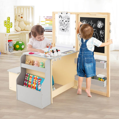 Kids Art Center Wooden Table Bench Set-Brown