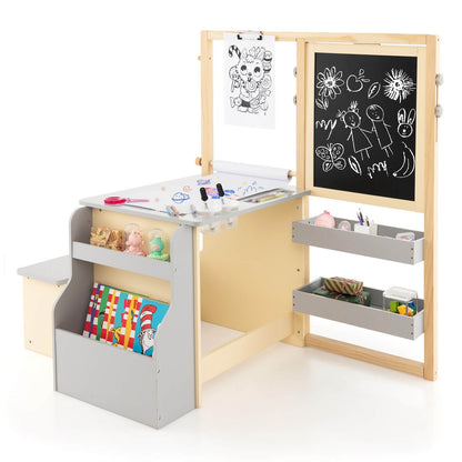 Kids Art Center Wooden Table Bench Set-Brown