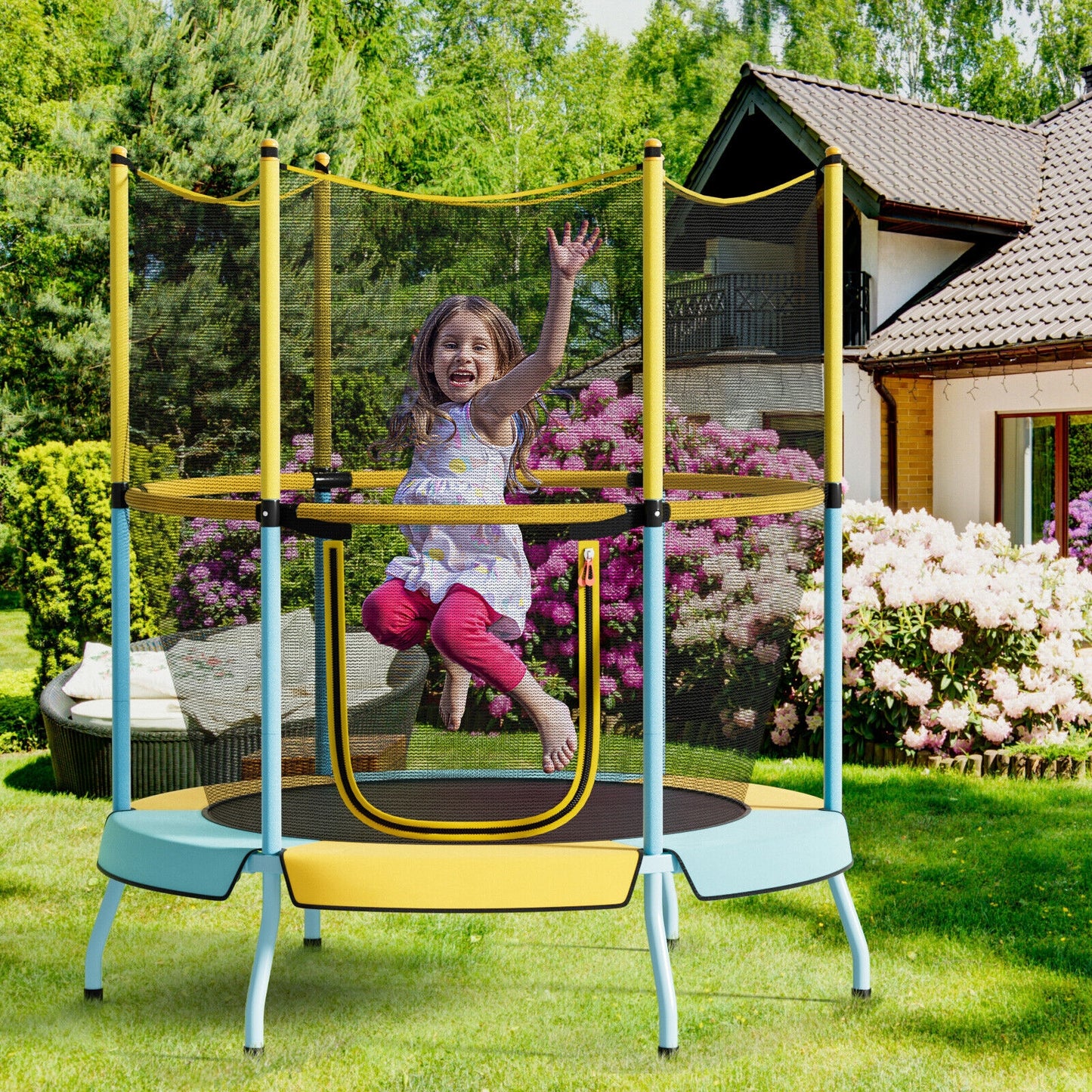 48 Inch Toddler Trampoline with Safety Enclosure Net-Yellow