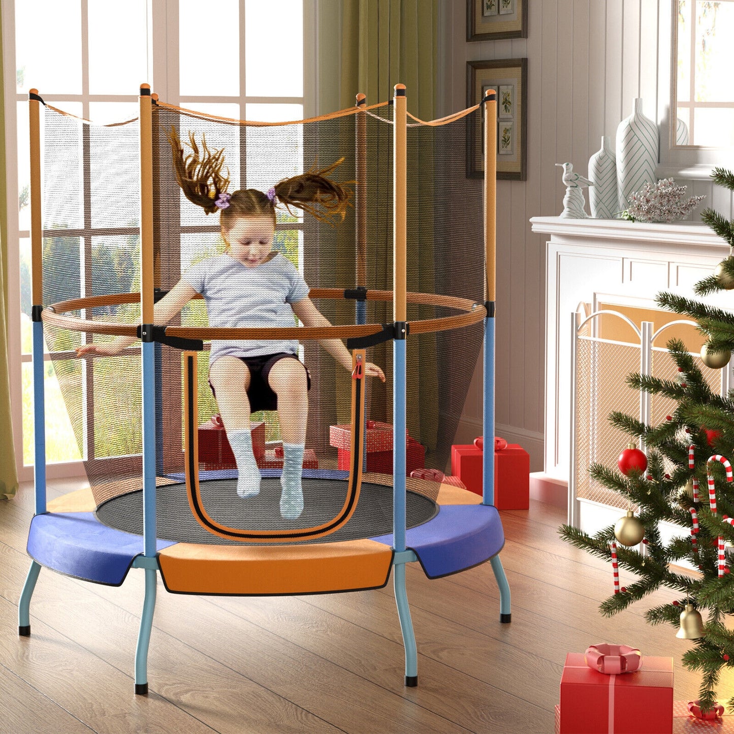 48 Inch Toddler Trampoline with Safety Enclosure Net-Orange