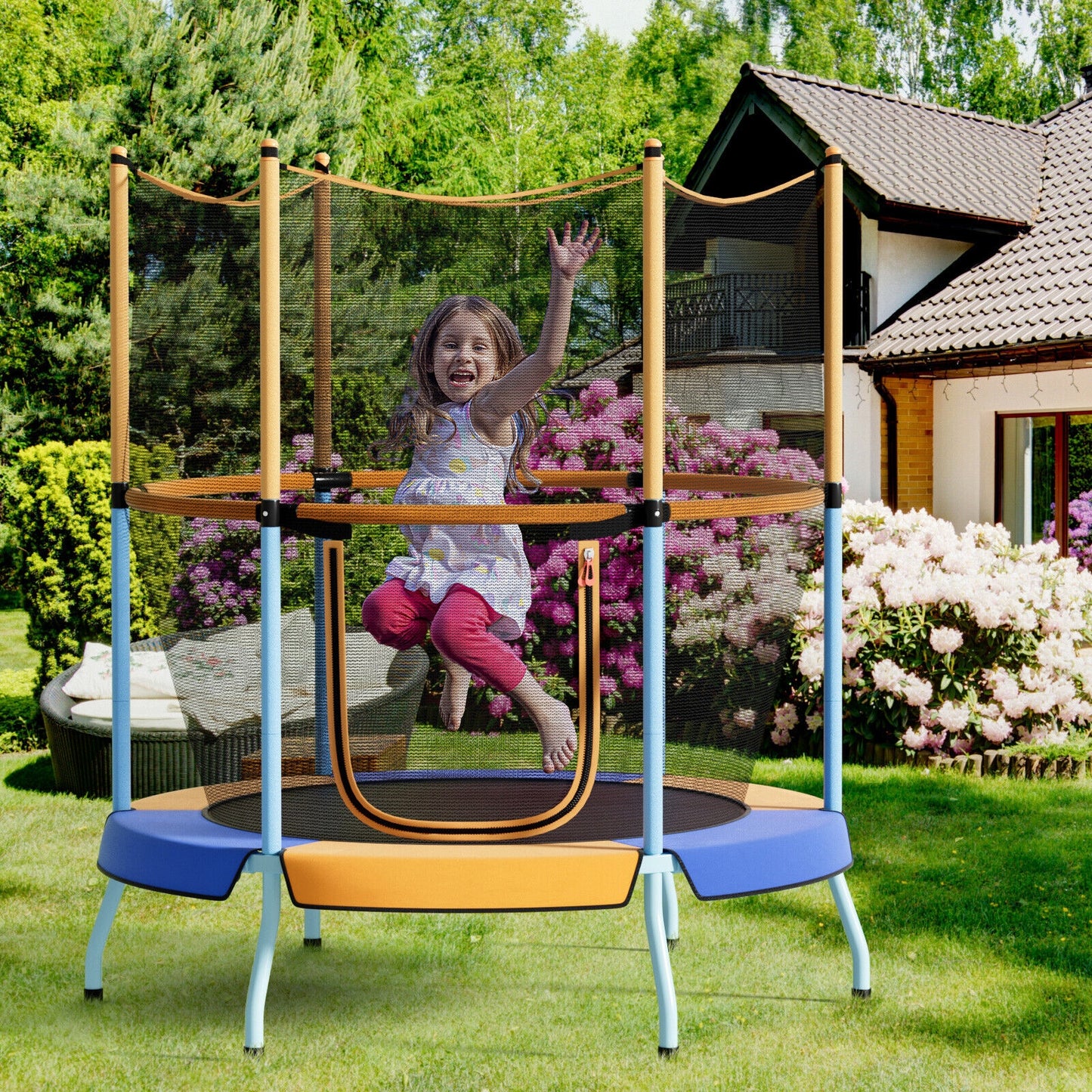 48 Inch Toddler Trampoline with Safety Enclosure Net-Orange