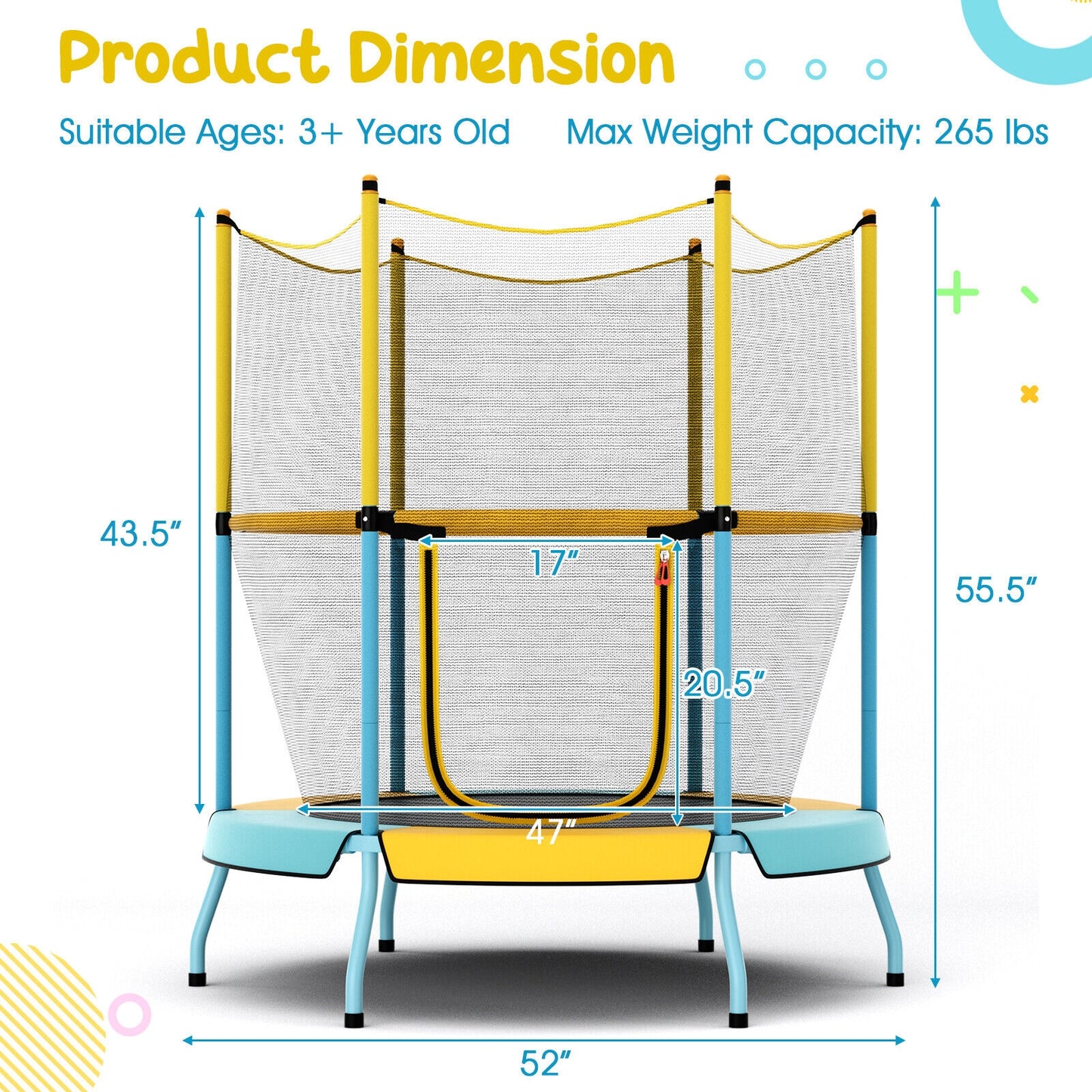 48 Inch Toddler Trampoline with Safety Enclosure Net-Yellow