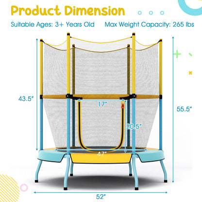 48 Inch Toddler Trampoline with Safety Enclosure Net-Yellow