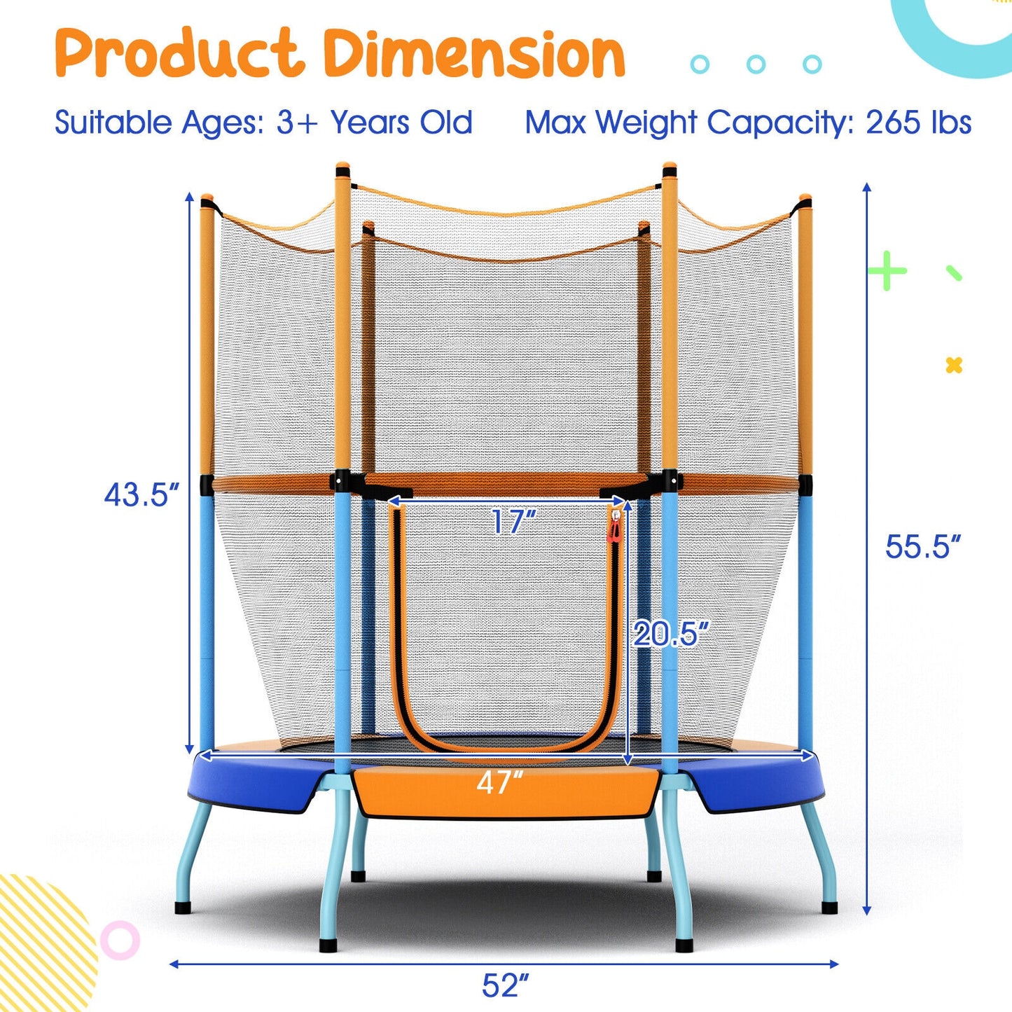 48 Inch Toddler Trampoline with Safety Enclosure Net-Orange