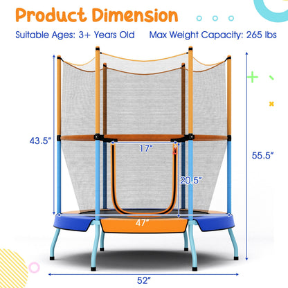 48 Inch Toddler Trampoline with Safety Enclosure Net-Orange