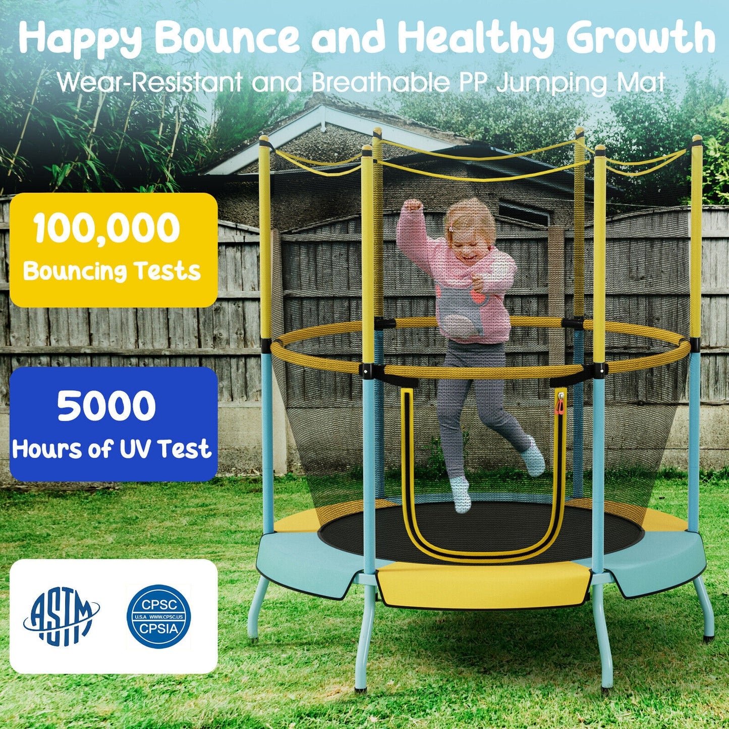 48 Inch Toddler Trampoline with Safety Enclosure Net-Yellow